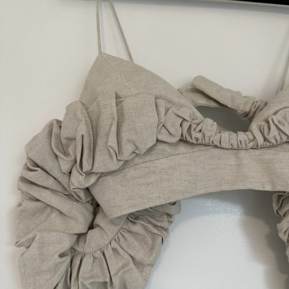 Jacquemus Le Haut Pampelonne Linen Crop Top Gathered Ruffles Sz 36 in Natural - Picture 8 of 13